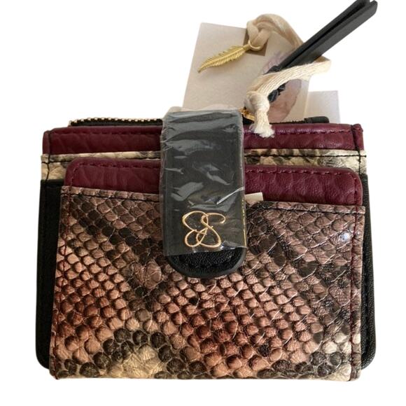 Brand New Jessica Simpson Card Holder Port Python - Black - Gold Accents - Picture 1 of 8